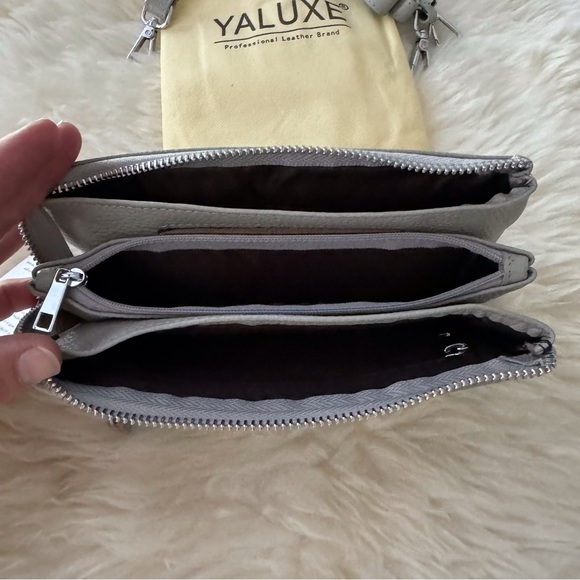 YALUXE Leather Wristlet Clutch Handbag Crossbody W/ RFID Blocking Light Gray - Picture 4 of 11